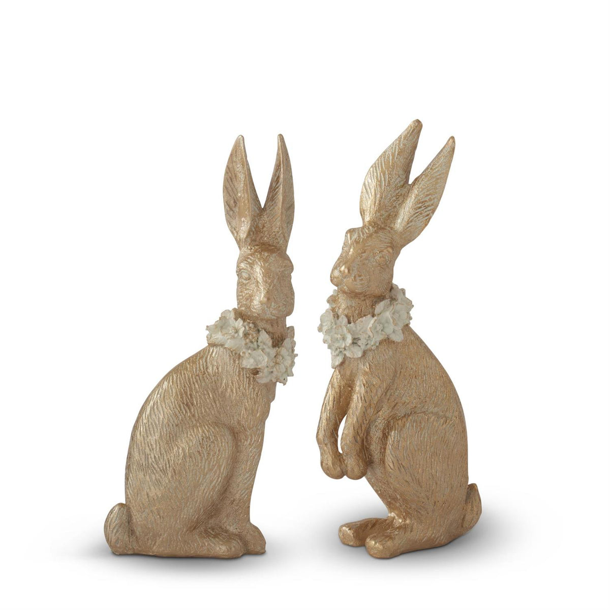 Gold polyresin Easter bunny figurine with a standing rabbit silhouette.