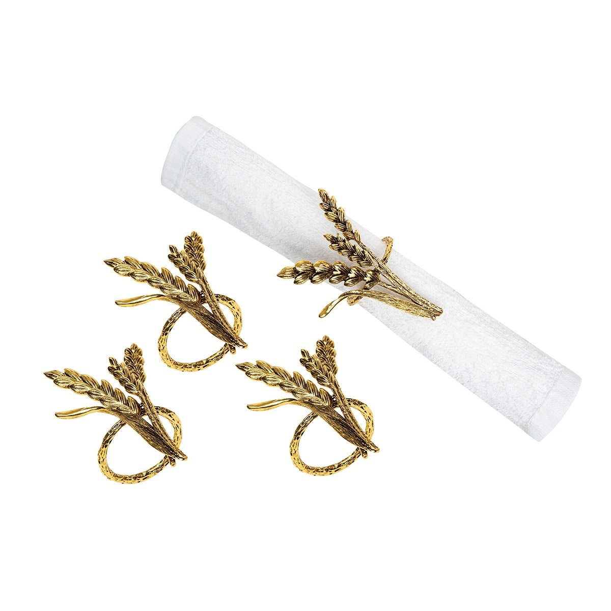 Bronze wheat-patterned napkin ring made of zinc alloy with a brown finish.