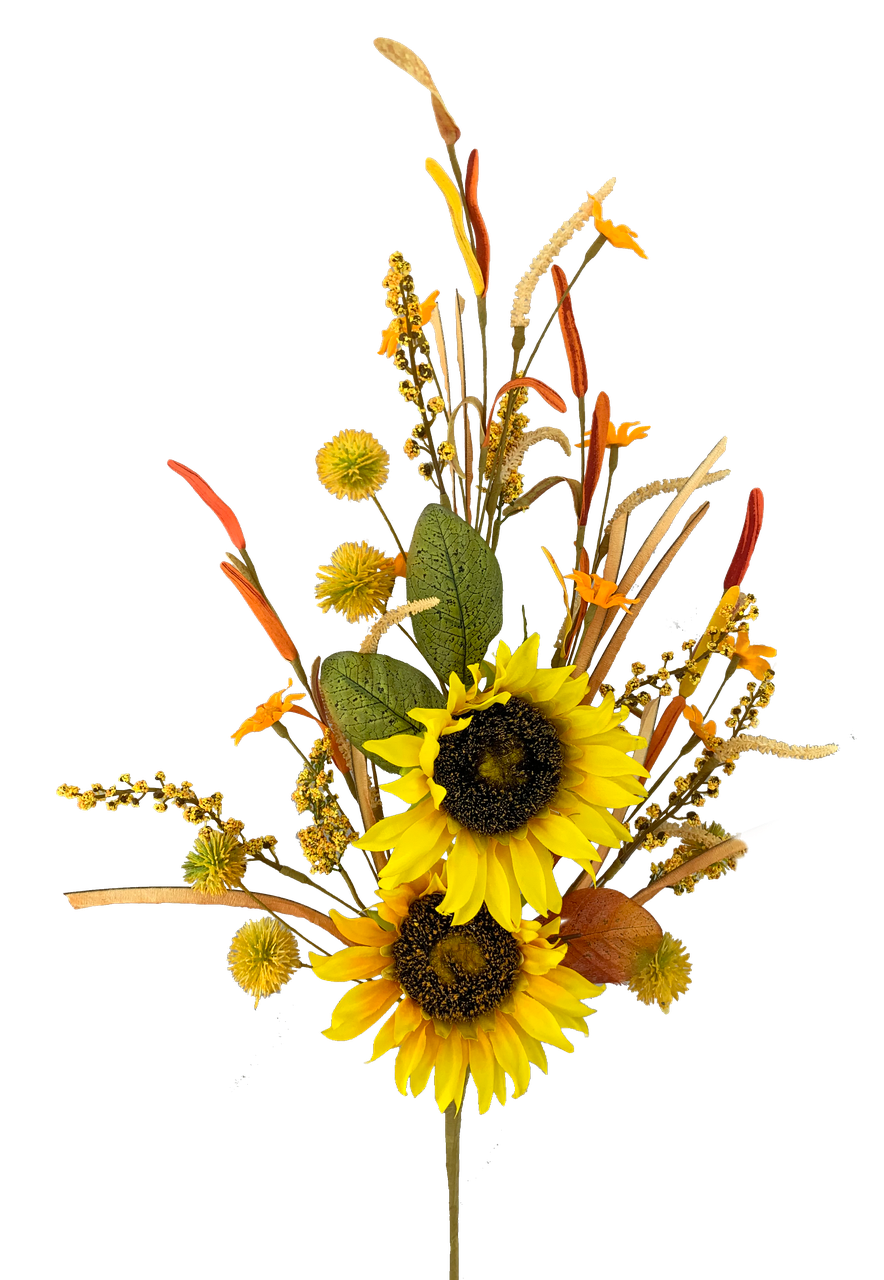 Sunflower Pom Pom Spray measuring 28 inches high with yellow fabric flowers.