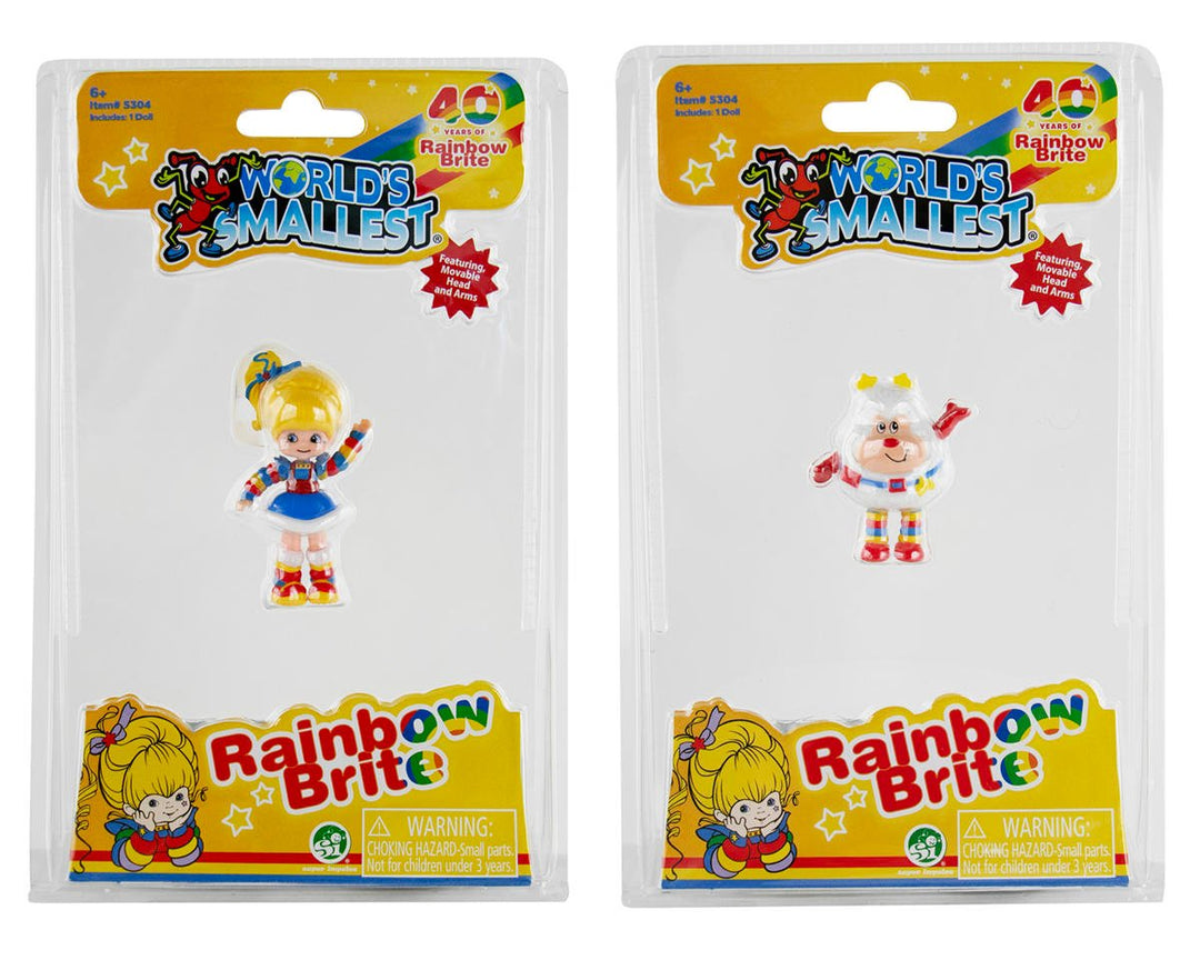 Two World's Smallest Rainbow Brite mini figures in packaging, featuring Rainbow Brite and Twink.