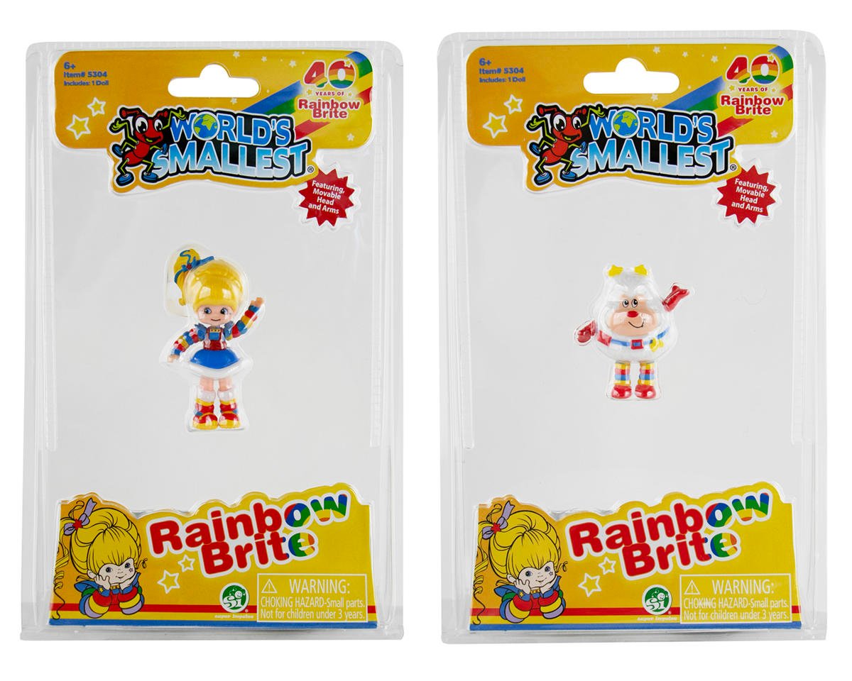 Two World's Smallest Rainbow Brite mini figures in packaging, featuring Rainbow Brite and Twink.