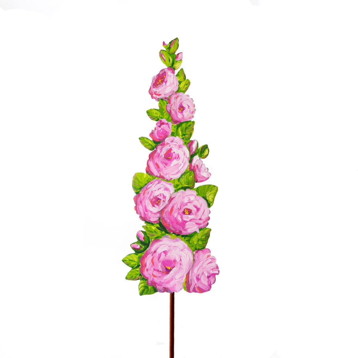 Rose Topiary stake with a green stem structure topped by artificial pink roses.