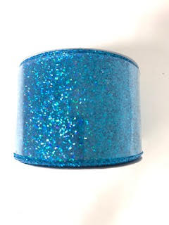 Turquoise royal burlap ribbon roll measuring 2.5 inches wide.