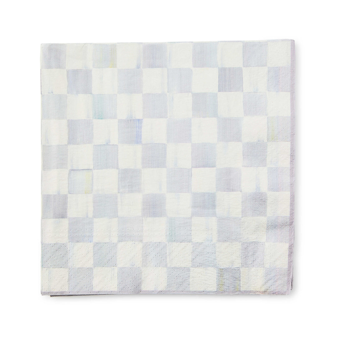 Sterling Check Dinner Paper Napkins featuring a grey and white hand-painted checkered pattern.