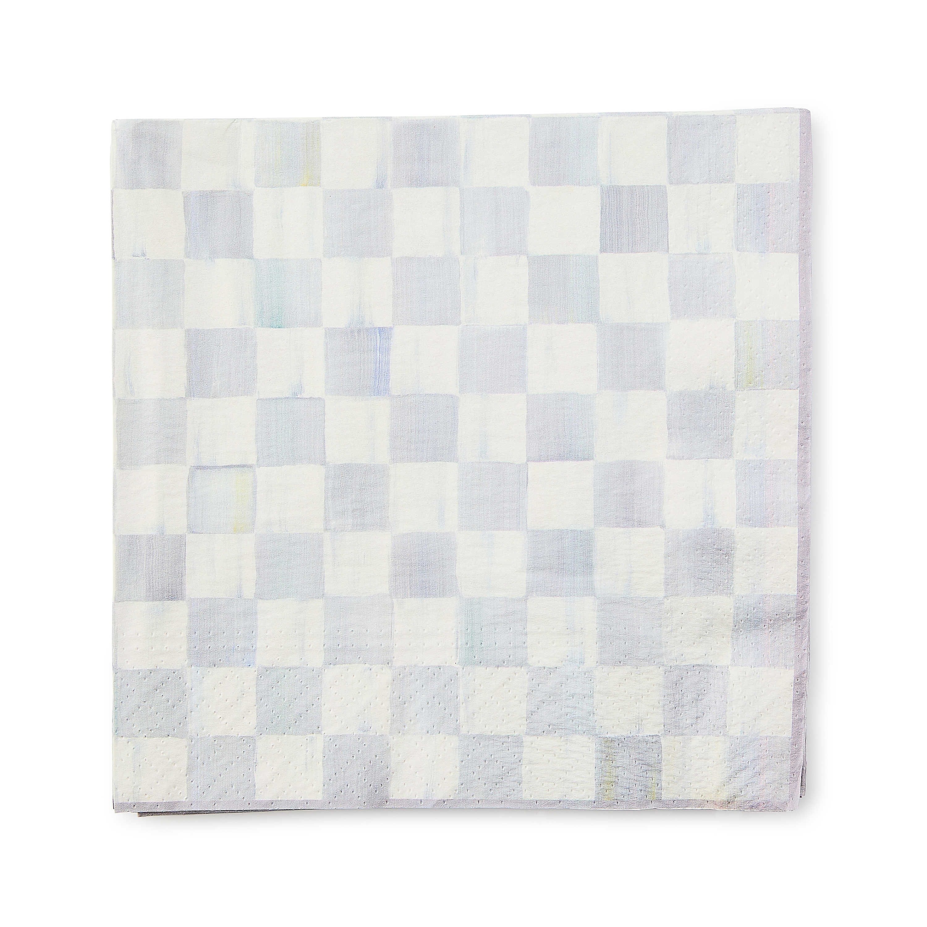 Sterling Check Dinner Paper Napkins featuring a grey and white hand-painted checkered pattern.