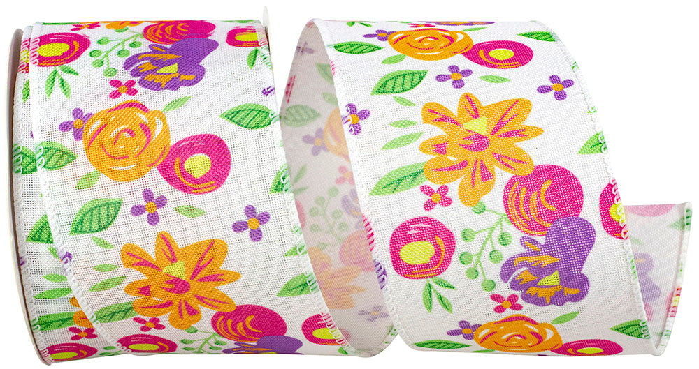Sahara Floral wired edge trim in polyester with a two-and-a-half-inch width and ten-yard length.
