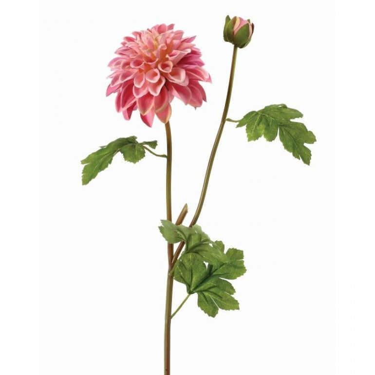 Artificial garden dahlia spray with multiple blooms in shades of pink and white on a green stem.
