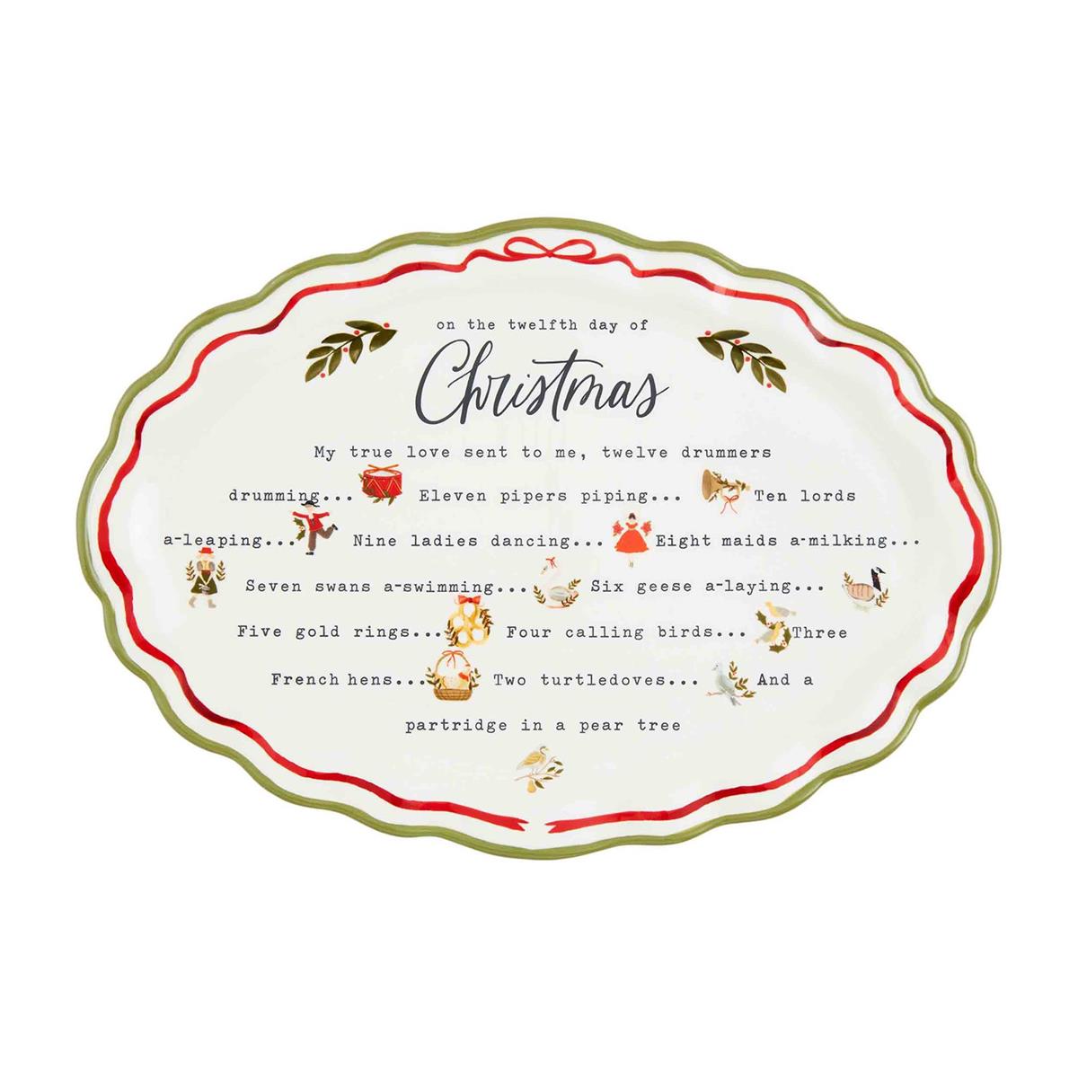 Stoneware Twelve Days Christmas platter with festive holiday-themed pattern.