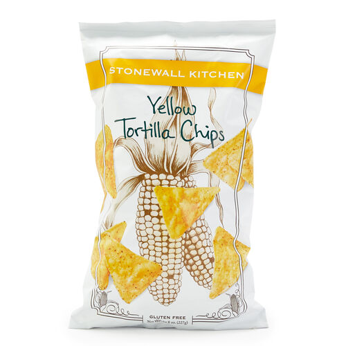 8oz bag of Stonewall Kitchen Yellow Tortilla Chips with a corn cob illustration.