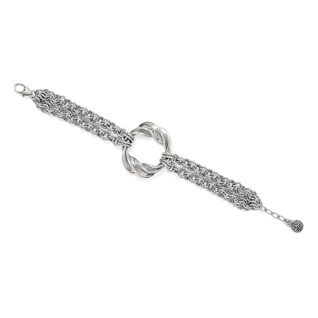 Antica silver-plated double chain bracelet with a central twisted ring and lobster claw closure.