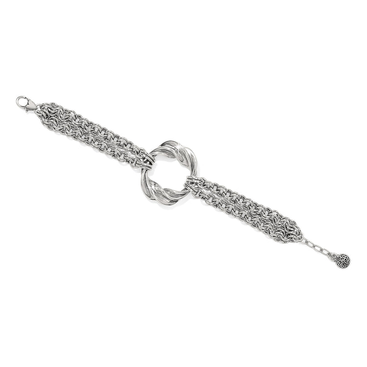 Antica silver-plated double chain bracelet with a central twisted ring and lobster claw closure.