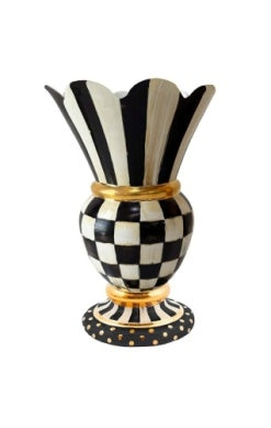 Courtly Check Ceramic Great Vase with black and white patterns and gold lustre accents.