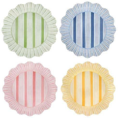 Cabana stripe melamine dinner plate with vibrant ruffle trim