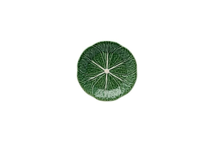 Green cabbage leaf dessert plate with delicate botanical pattern