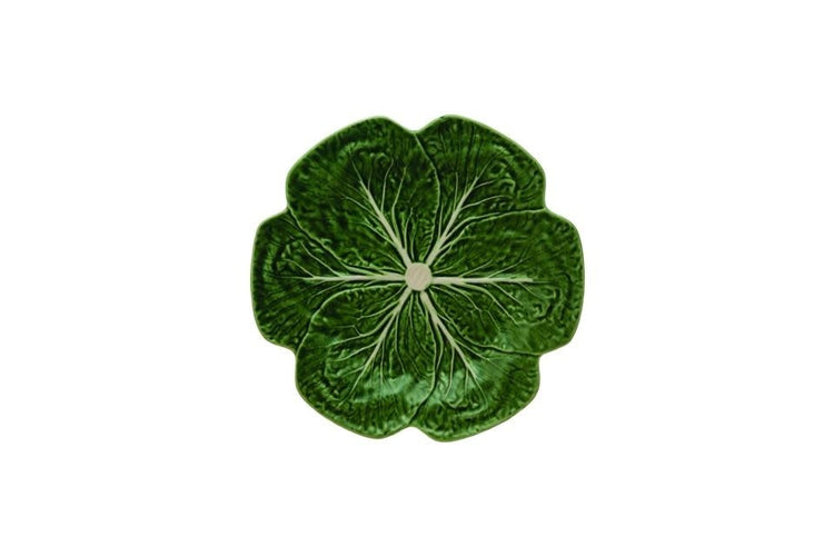 Green cabbage leaf dinner plate with botanical rim design