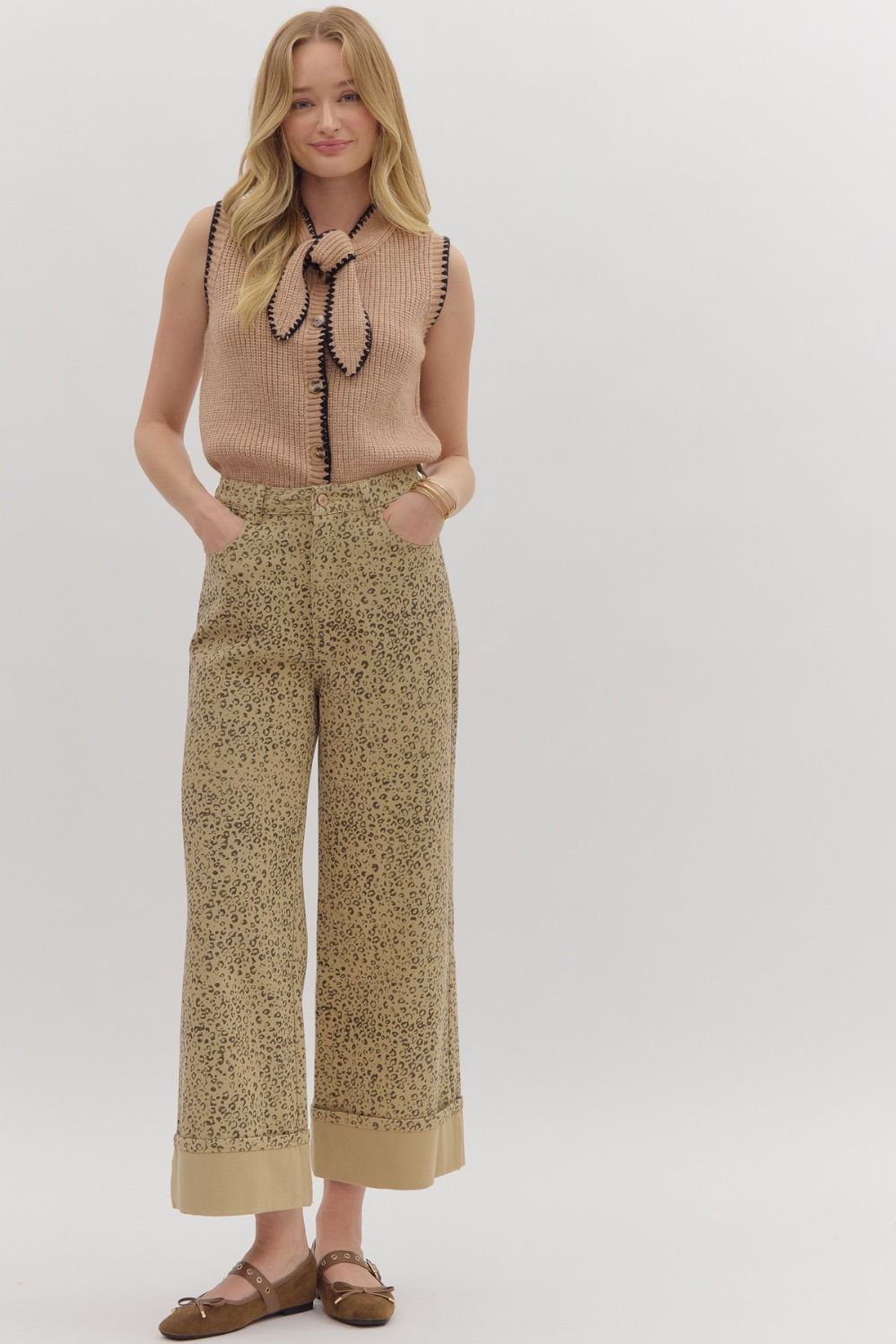 Aria Leopard Print High Waist Wide Leg Pants