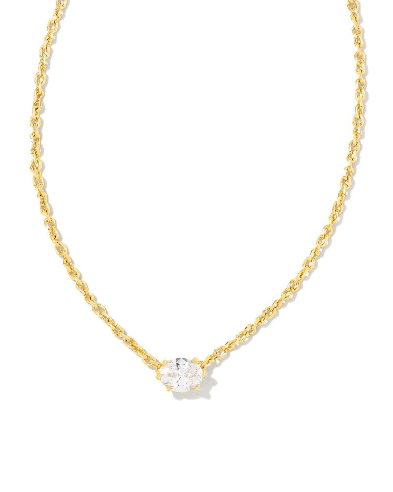 Gold pendant necklace featuring a purple crystal Cailin charm on an adjustable chain.