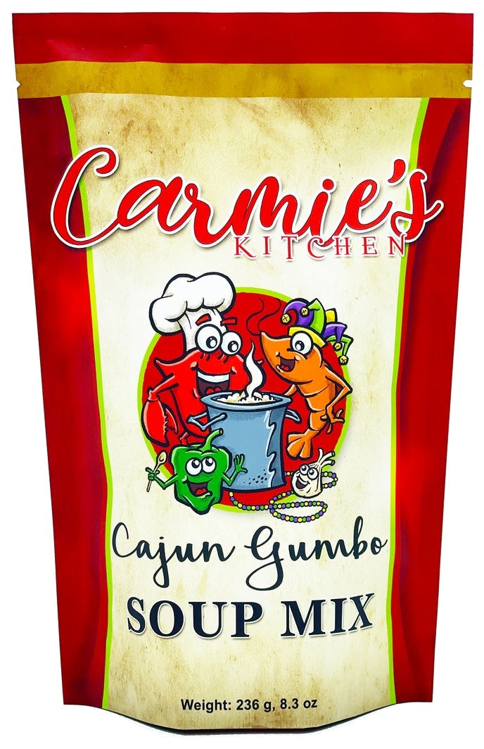 Cajun Gumbo Soup Mix packet with visible seasoning ingredients.