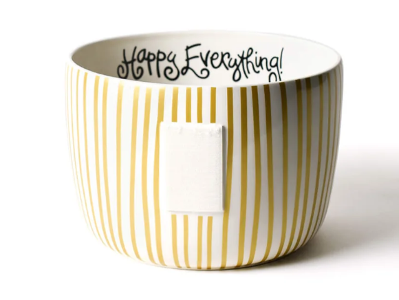Ceramic bowl with gold stripe rim in big happy everything style