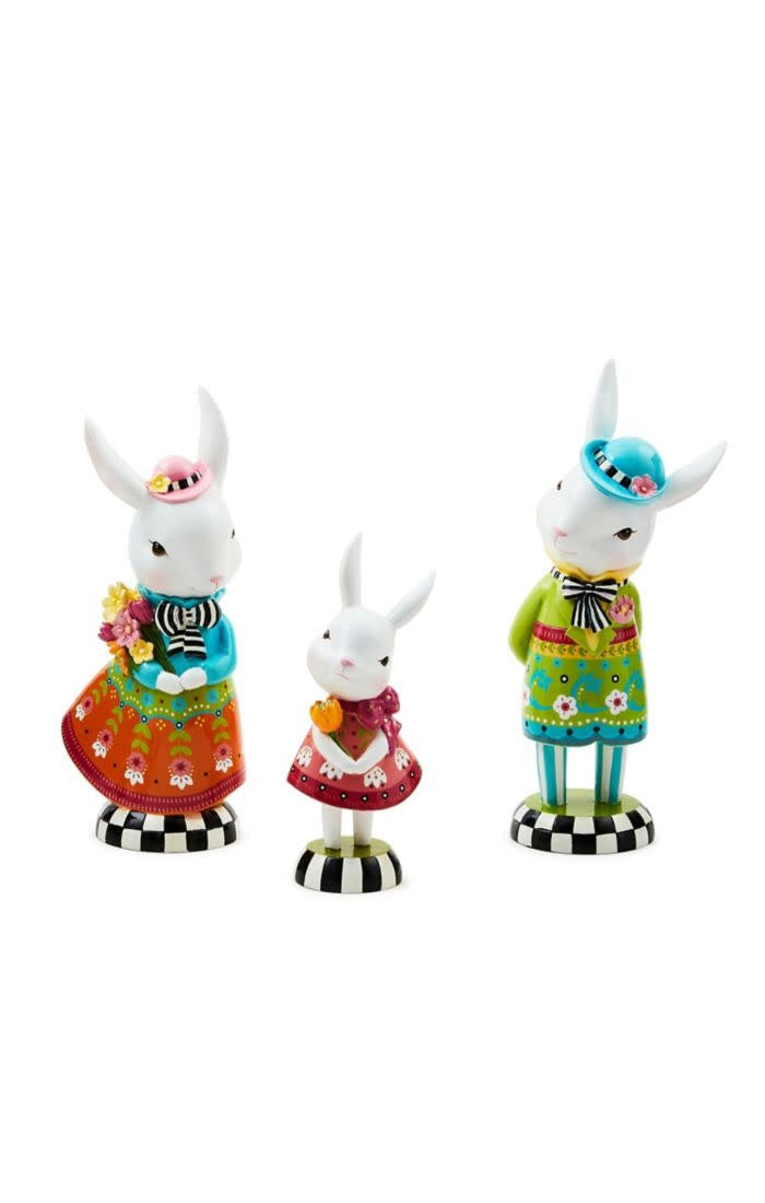 Handmade resin calico bunny figure with white base coat featuring black and orange patches.