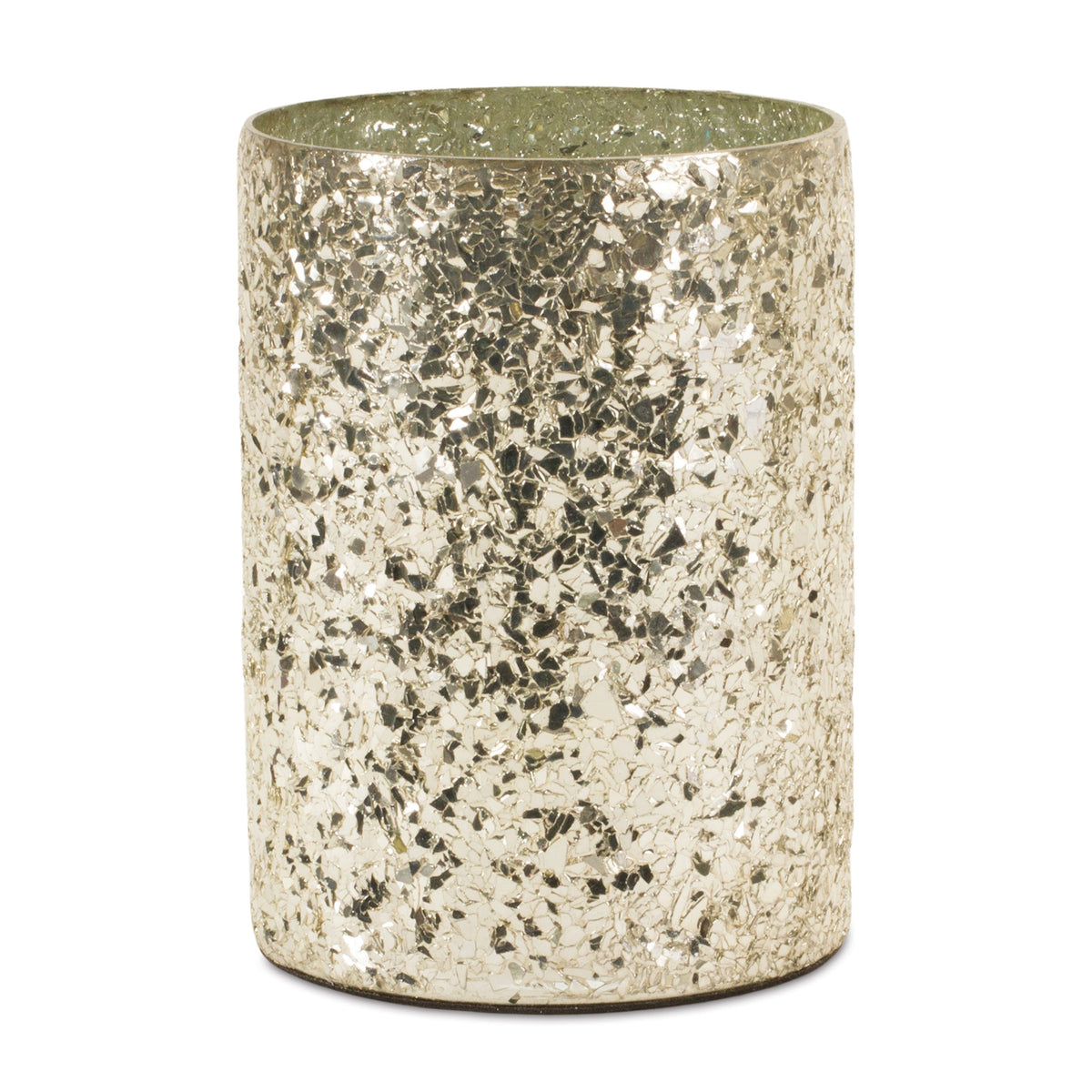 Tall clear glass candle holder with contemporary cylindrical shape