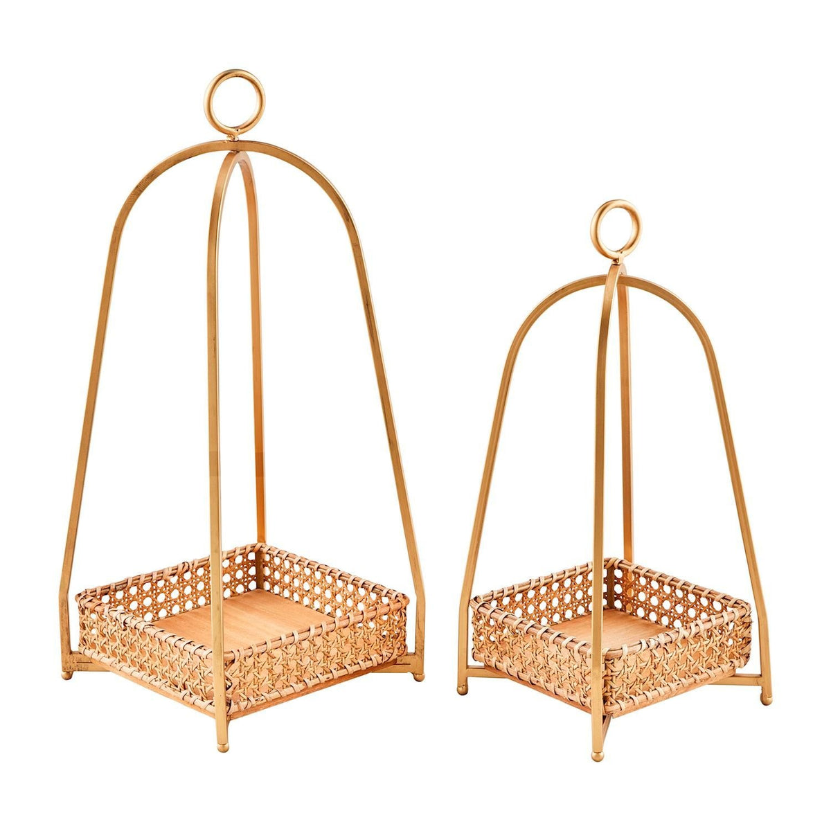 Bronze metal lantern with a cane-patterned candle tray insert.