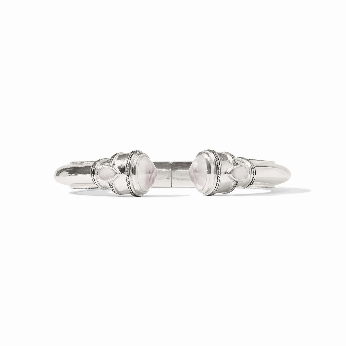 Silver iridescent clear crystal Cannes Demi Cuff with pear-shaped gemstones on a gilded shank.