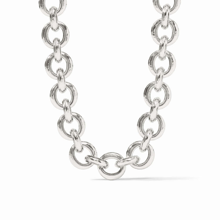 Silver Cannes link necklace with hammered texture and toggle clasp