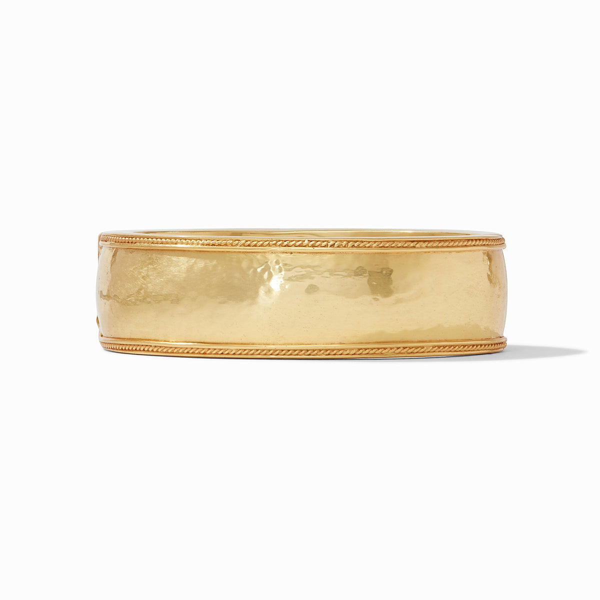 Wide gold bangle with twisted wire hinge detail