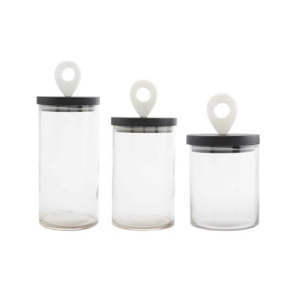 Marble Handle Glass Canister with clear body and white marble-patterned lid handle