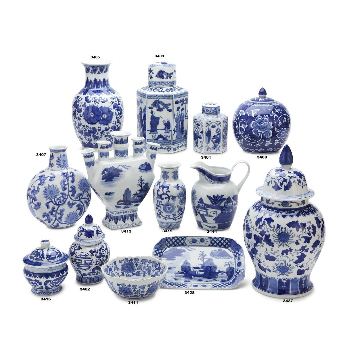 Blue and white ceramic Canton-style decorative bowl with traditional curved silhouette.