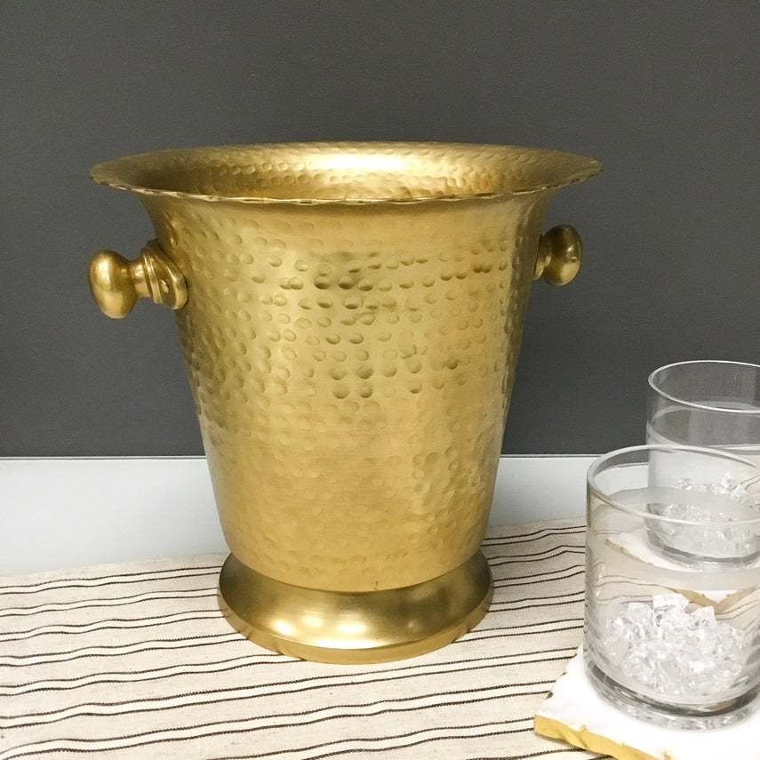 Ham Gold Wine Cooler with a golden hue ice bucket featuring artisan craftsmanship.