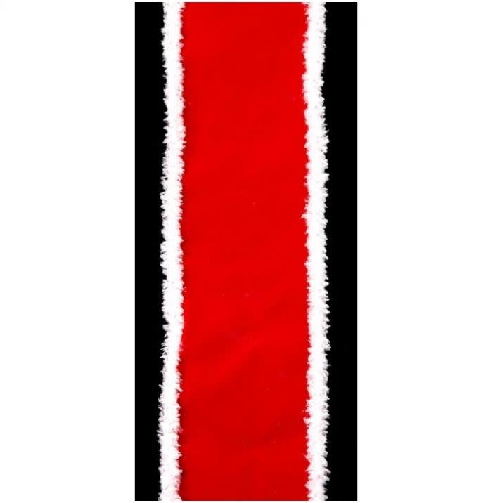 Red velvet ribbon with fuzzy white edge trim