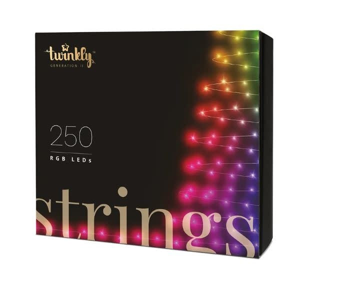 Twinkly Wi-Fi LED light set with over 250 RGB bulbs in red, green and blue colors featuring a music sensor.
