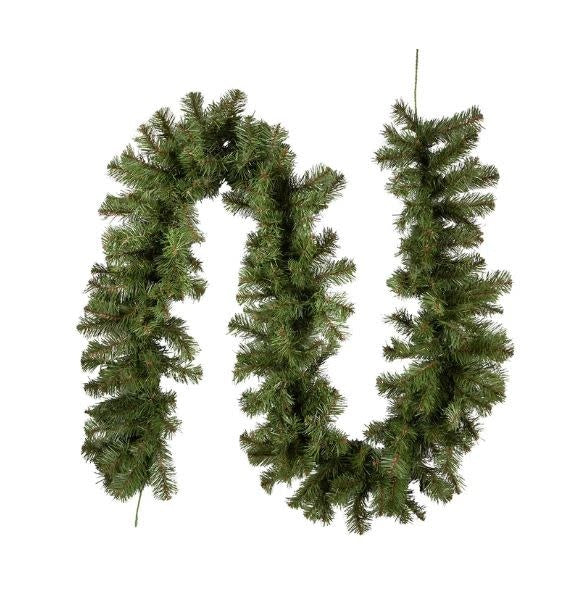 Unlit Virginia Pine garland with bright green plastic tips on a metal frame.