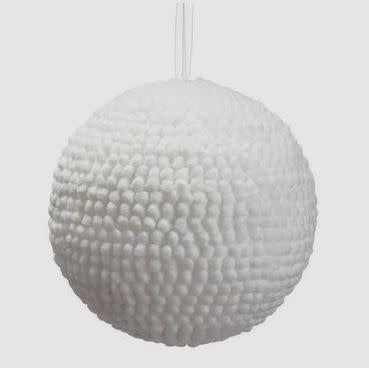 6-inch white ball ornament with a smooth spherical shape.
