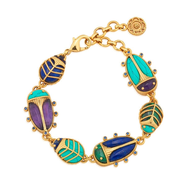 Multi-colored Scarab Family Link bracelet with lobster clasp closure