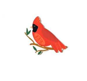 Ceramic cardinal bird seasonal decor attachment with hook-and-loop backing in red.