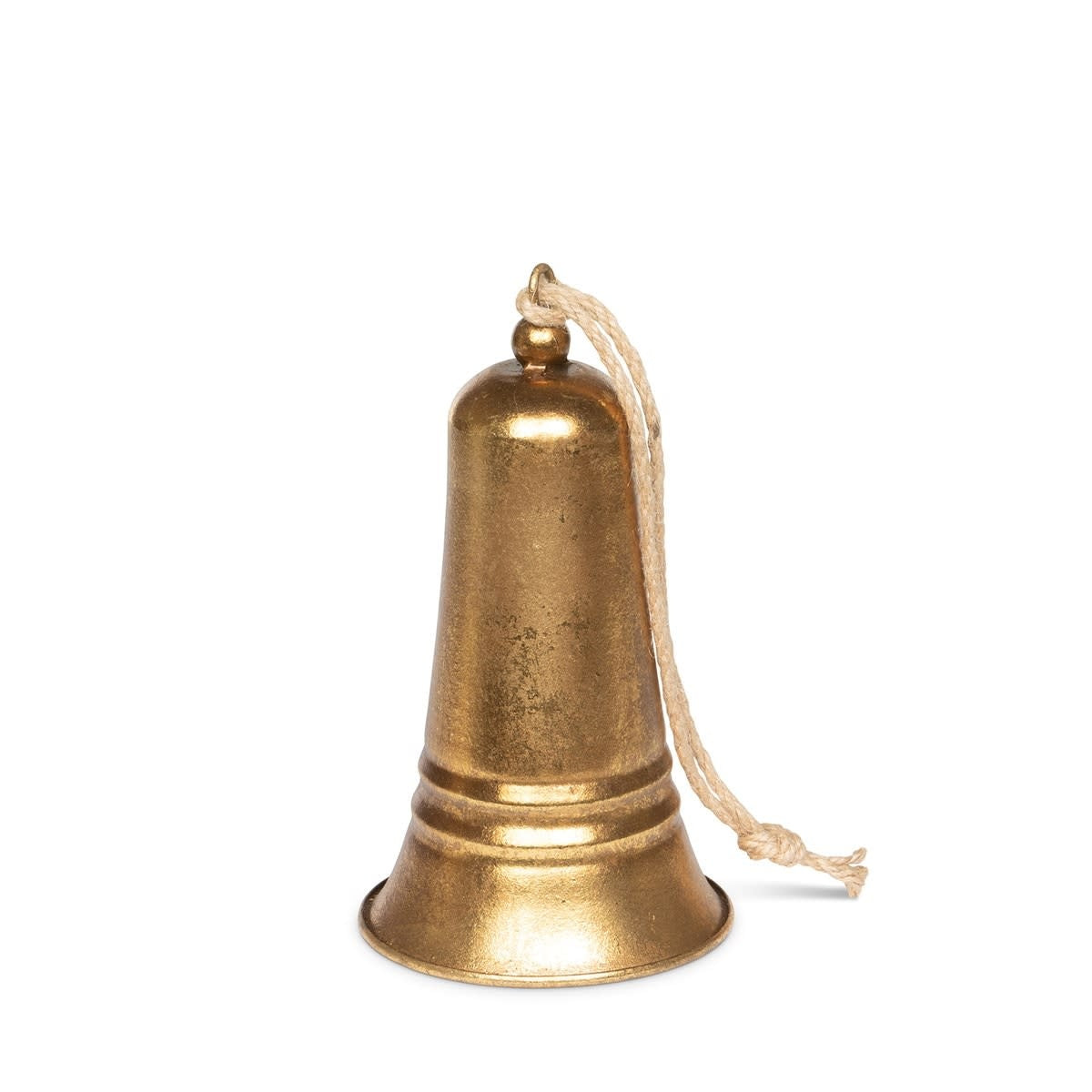 Antique gold metal bell with a classic circular shape and detailed rim.