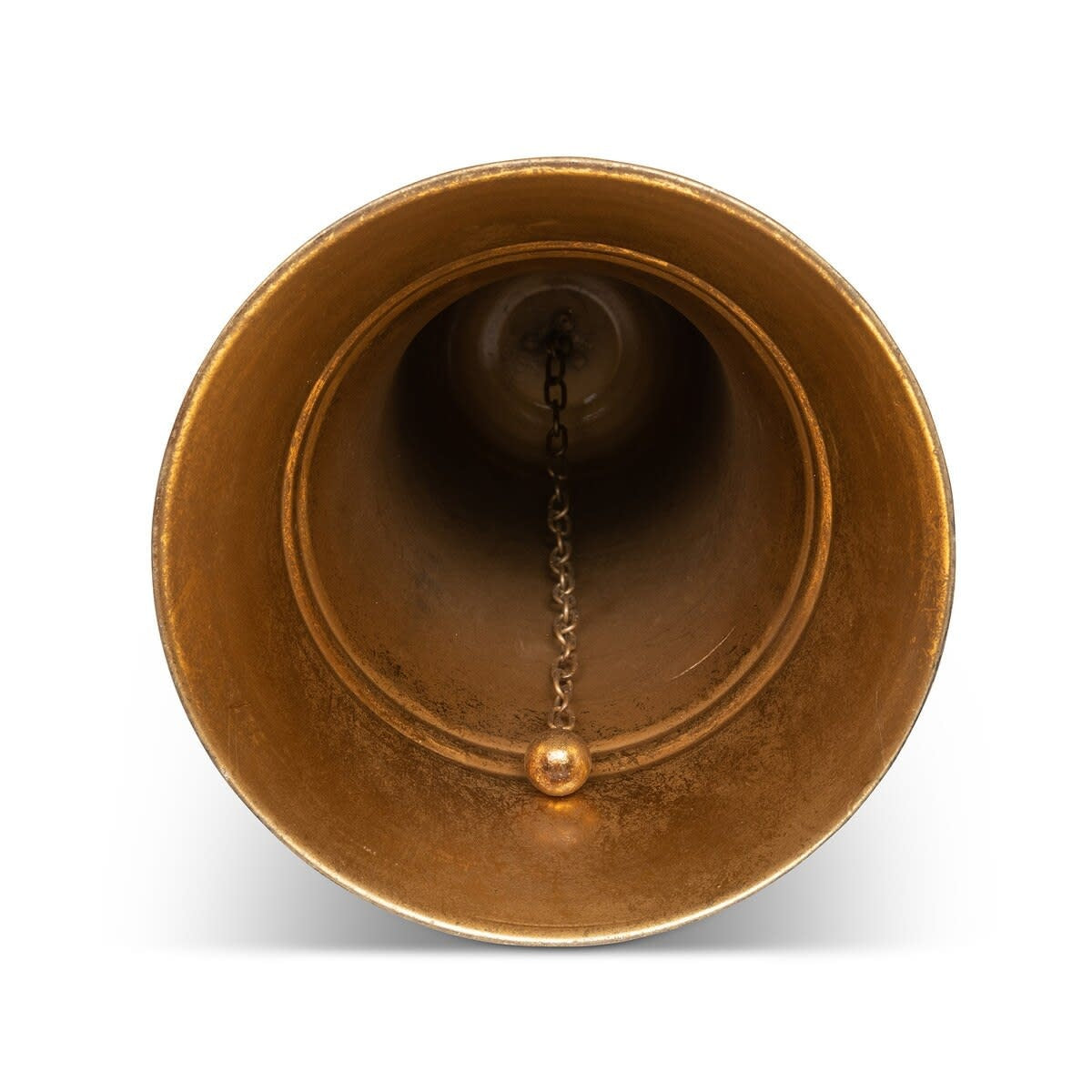 Antique gold metal bell with a classic circular shape.