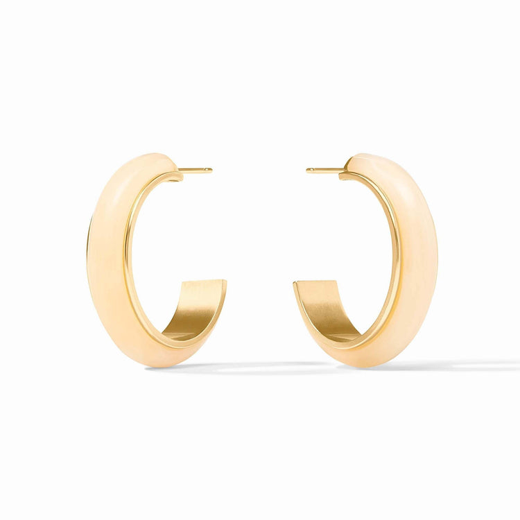 Medium ivory Carnaby hoop earrings with acetate posts featuring a polished gold finish.