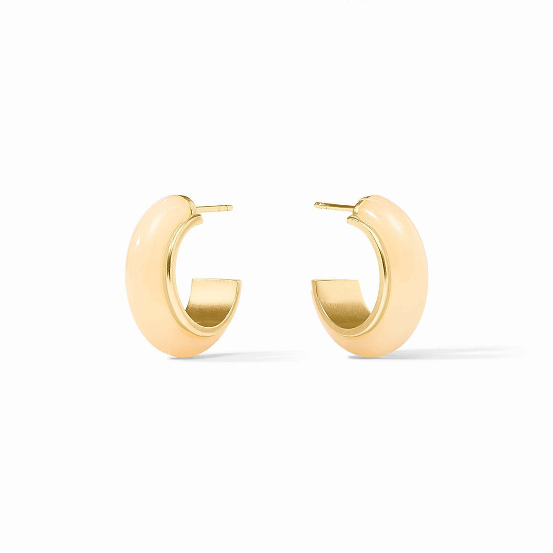 Ivory acetate hoop earrings with a gold-plated finish.