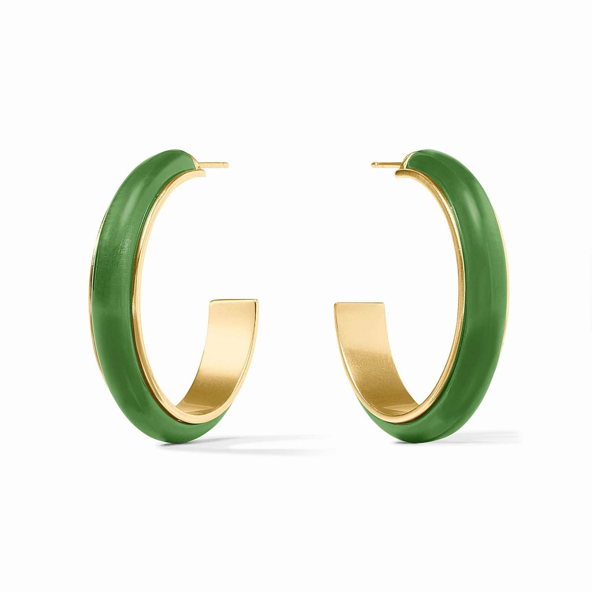 Palmetto green acetate Carnaby hoop earrings with 24K gold plating and pierced ear posts.