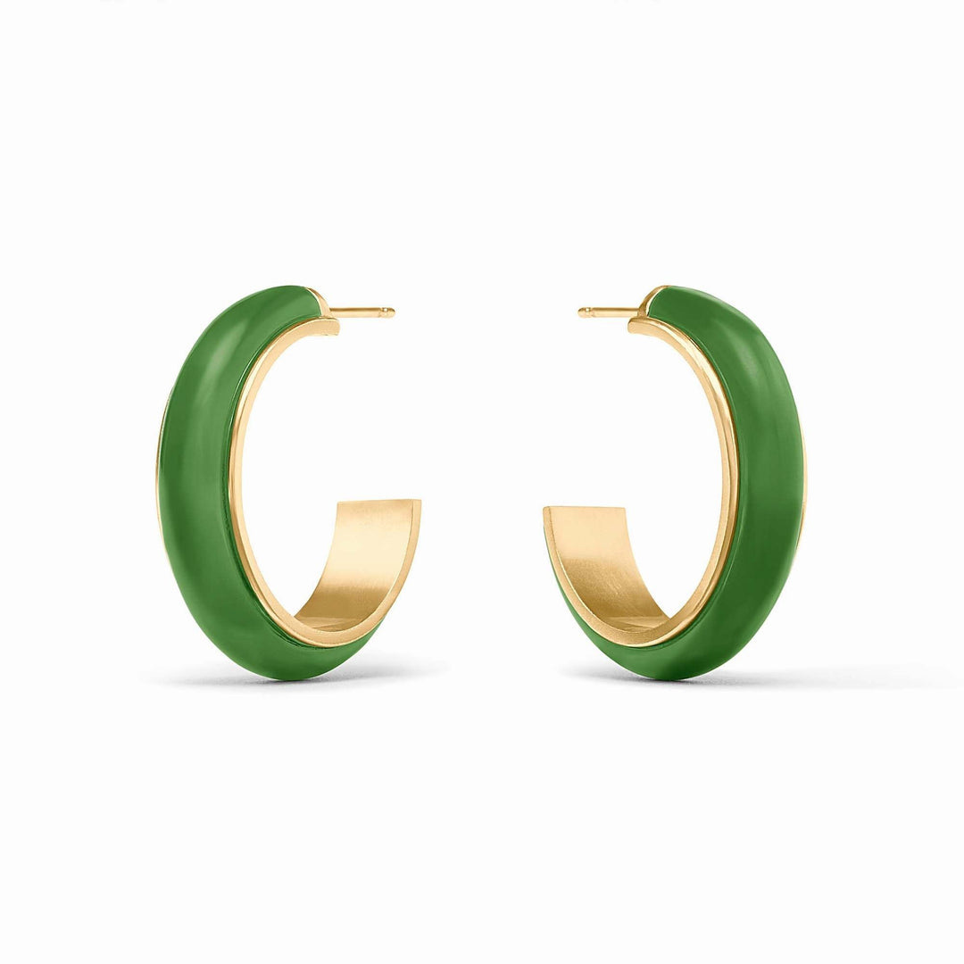 Medium-sized Carnaby hoop earring in palmetto green acetate with a gold-plated post and back.
