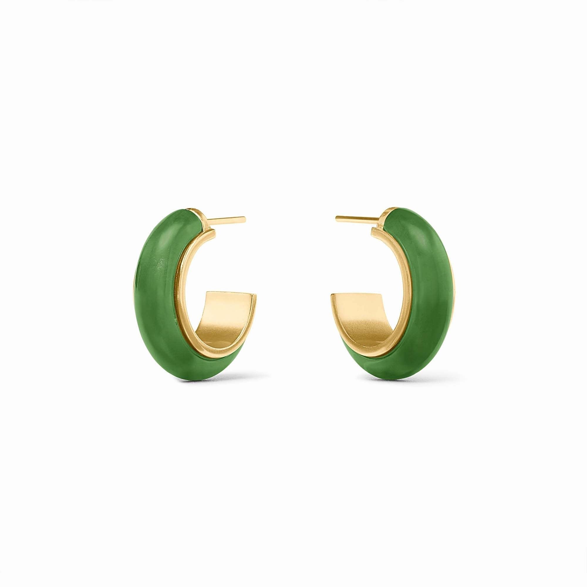 Palmetto green acetate hoop earrings with a circular silhouette and 24K gold-plated finish.