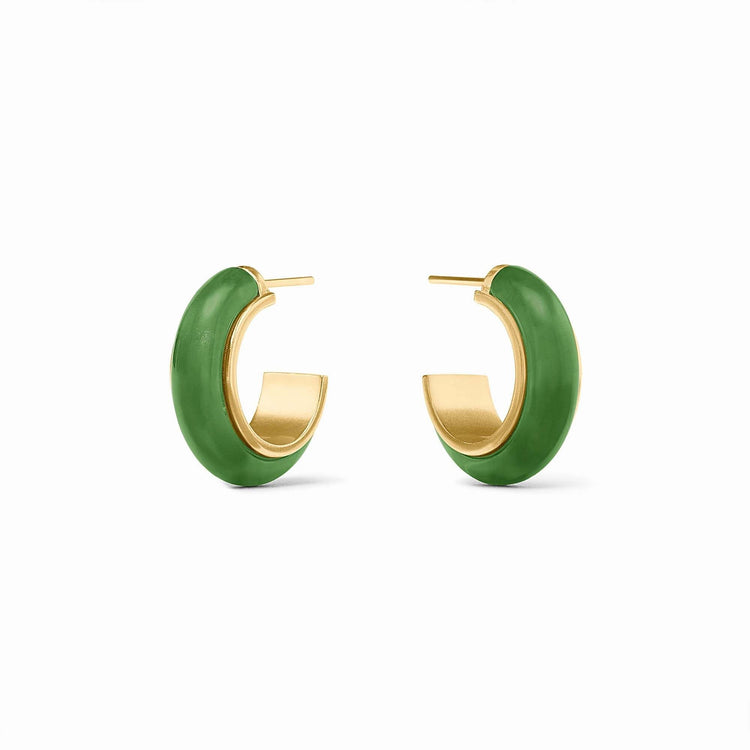 Palmetto green acetate hoop earrings with a circular silhouette and 24K gold-plated finish.