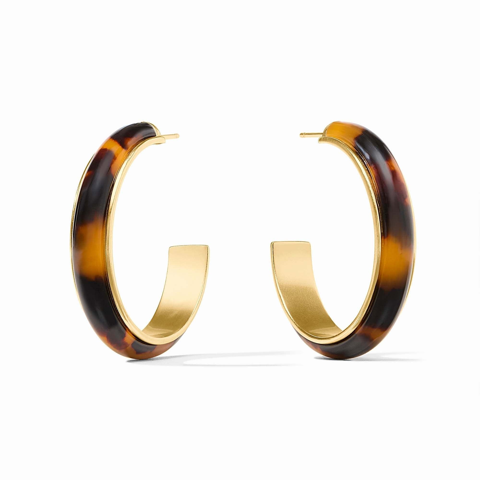 Large tortoiseshell-accented Carnaby hoop earrings with 24K gold plating and acetate posts.