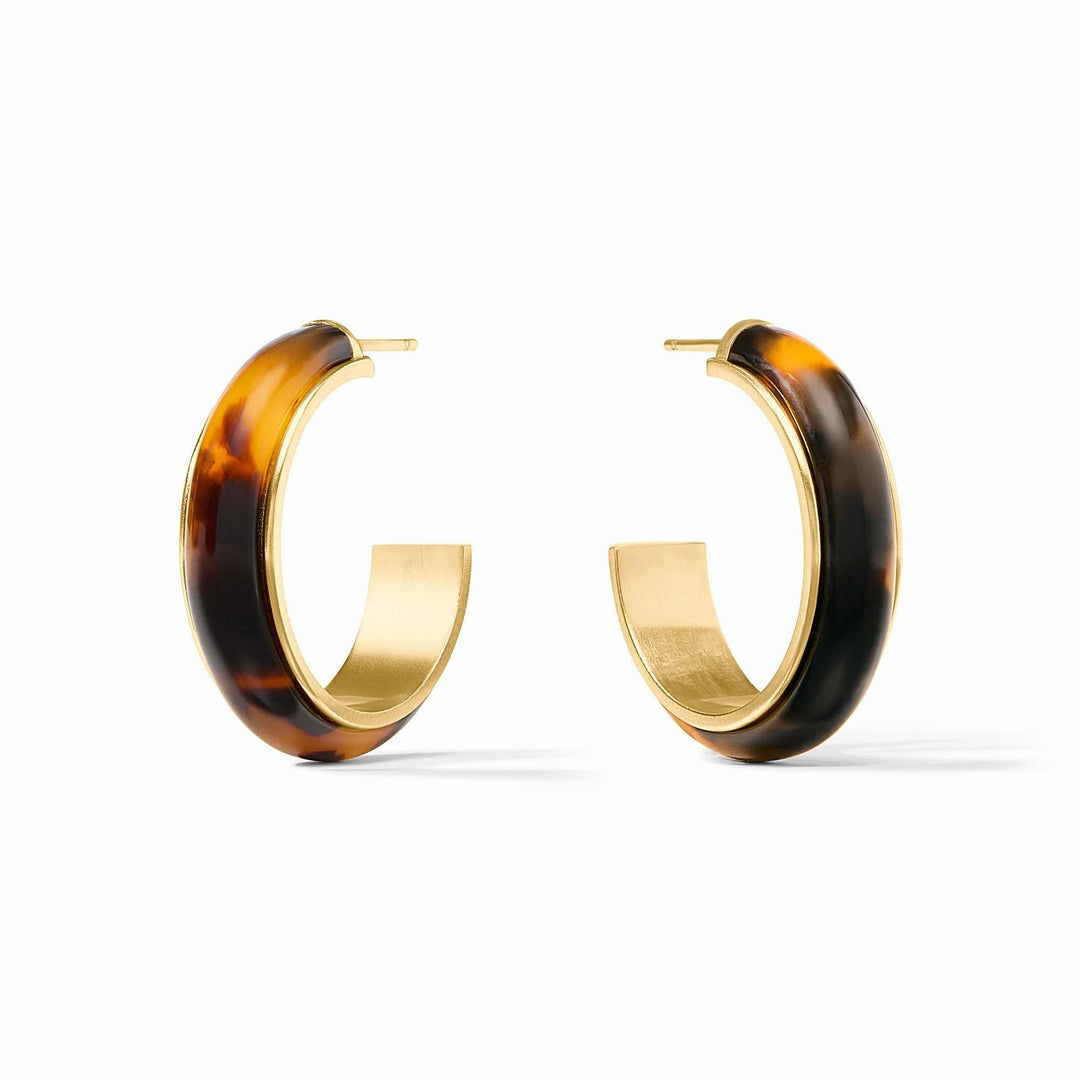 Medium tortoiseshell-accented Carnaby hoop earrings with 24K gold plating and acetate posts.