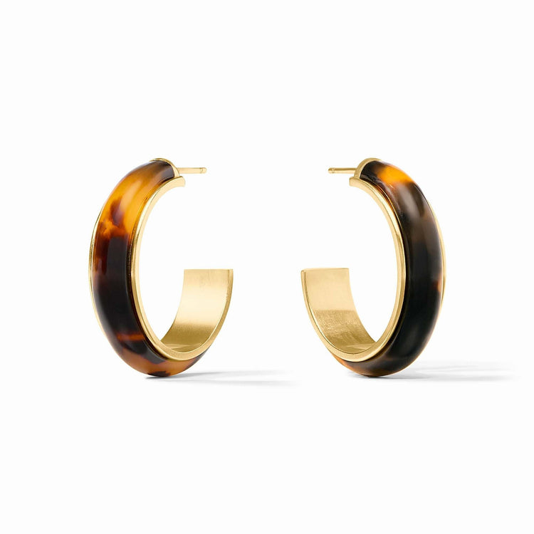 Medium tortoiseshell-accented Carnaby hoop earrings with 24K gold plating and acetate posts.
