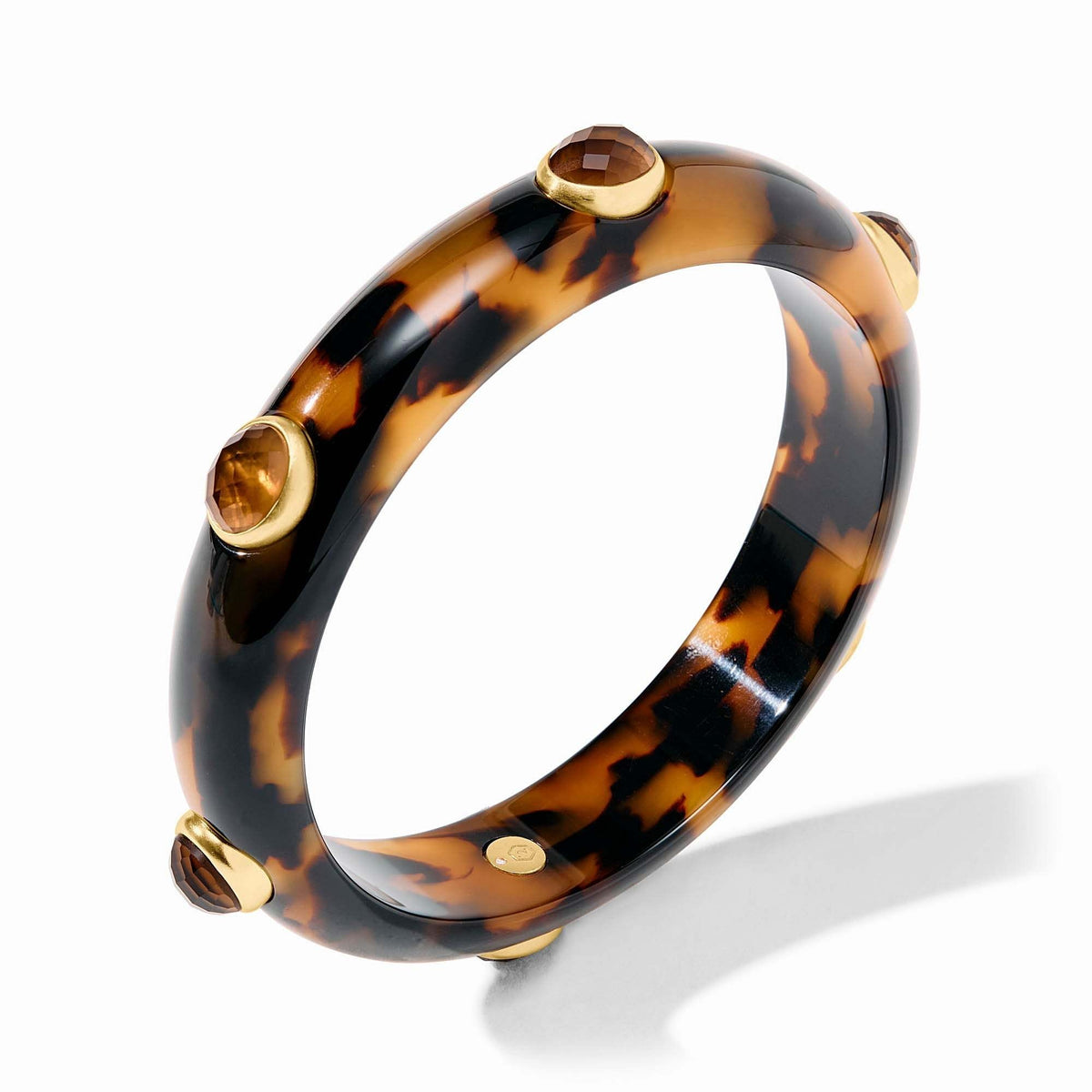 Carnaby Stone bangle in gold-plated acetate with imported glass stone detail.